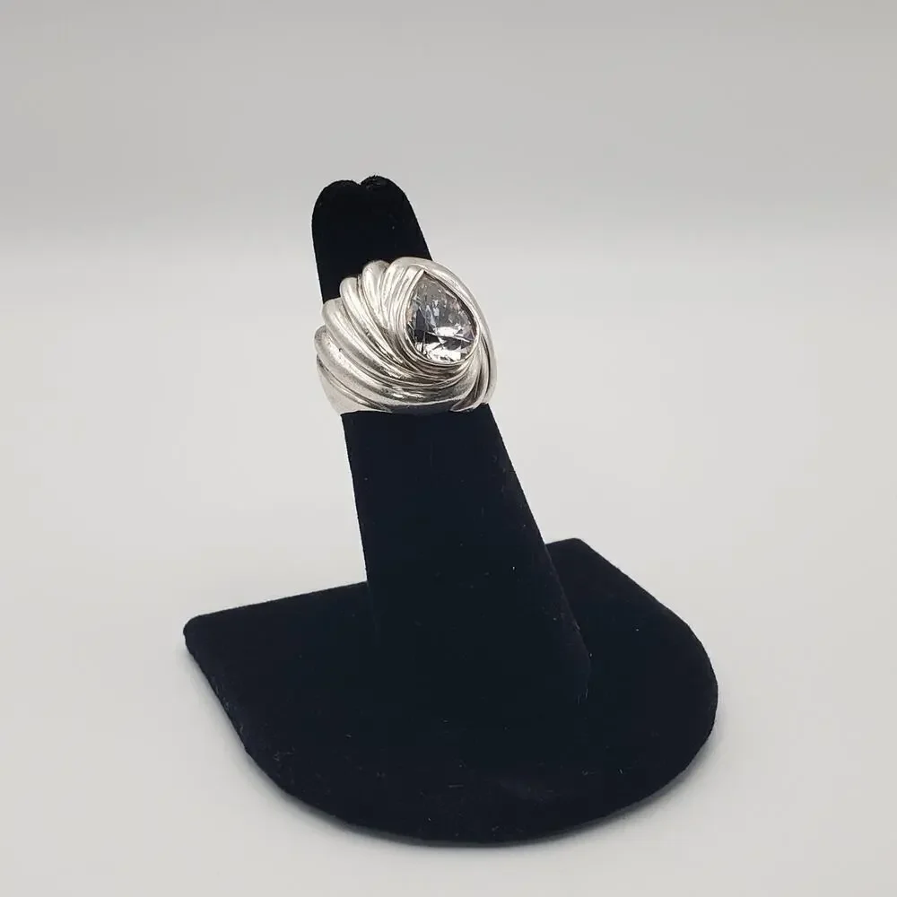 925 Sterling Silver Vintage Cubic Zirconia Cocktail Ring Size 5